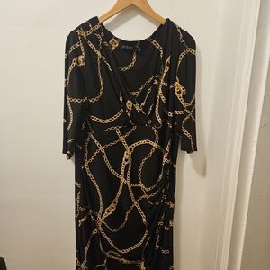 Ralph Lauren Black and Gold Chain Print Dress